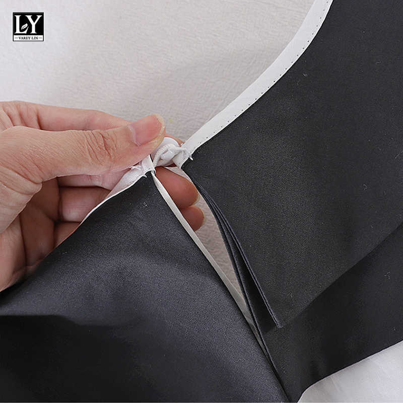 LY VAREY LIN Summer Women Casual Loose High Waist White Black Dresses Sweet Irregular Peter Pan Collar Puff Sleeve 210526