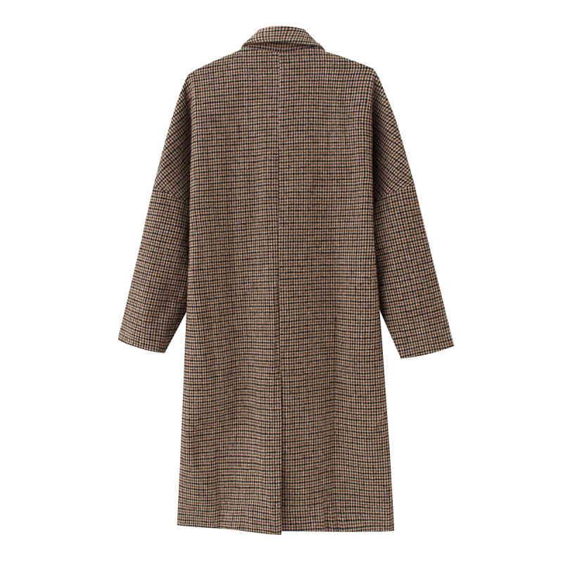 Vintage Woman long Plaid Coat Fashion Ladies Autumn Casual Single Breasted Outwear Female Warm Jackets 210515