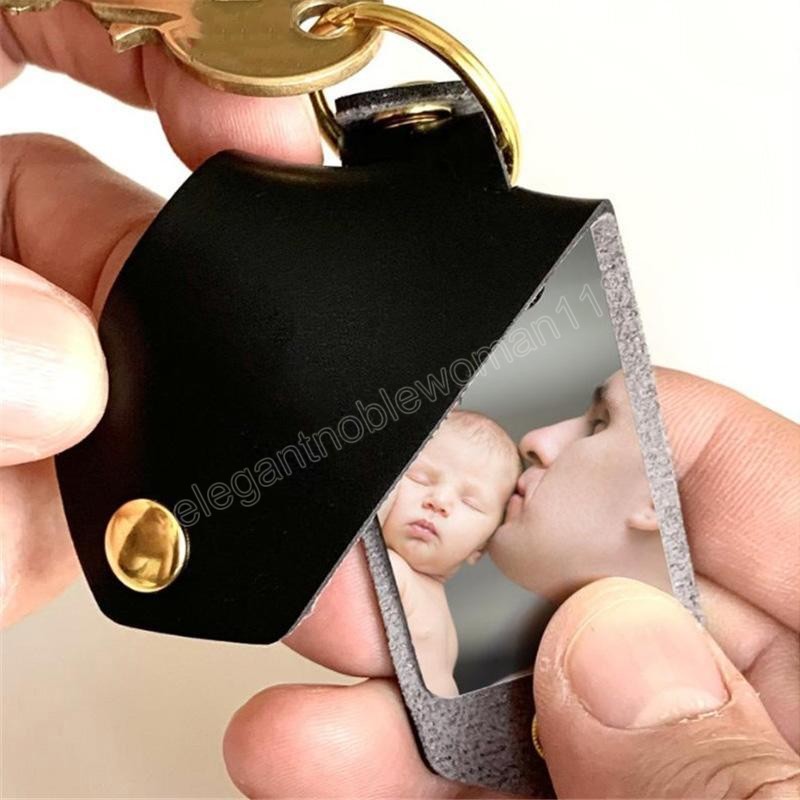 Leather Keychains Pendant Sublimation Blank Aluminum Alloy Car Key Ring Heat Transfer DIY Decorative Keychain 6 Colors
