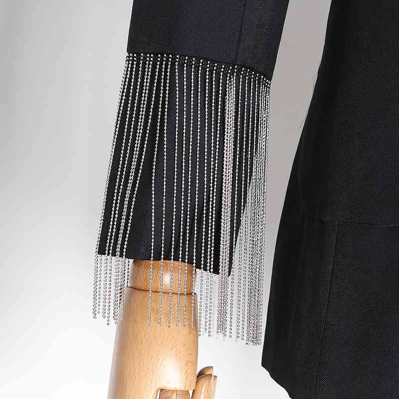 VGH Patchwork Tassel Casual Women's Blazer Notched Long Sleeve Hollow Out Black Tops Female Fashion New Clothing Autumn 210421