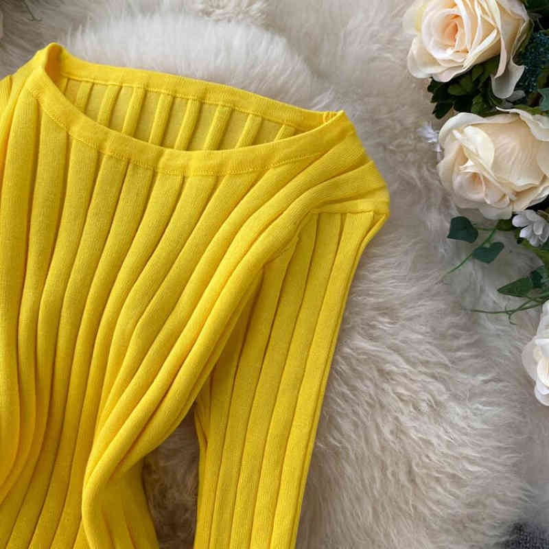 Women O Neck Stretchy Knitted Dress Autumn Winter Long sleeve Sweater Bodycon Dress Ladies Slim Knee-Length Party Vestidos 210521