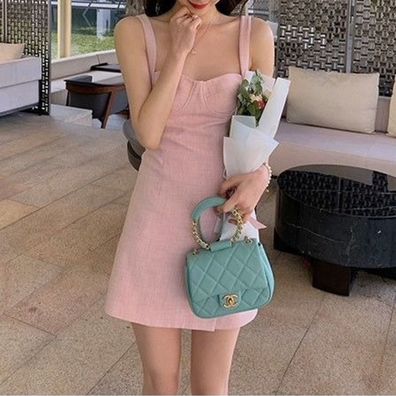 French Sweet Dress Women Straps Solid Casual High Waist Sexy Mini Dress Office Lady Evening Party Summer Dress Kroea Style 210521