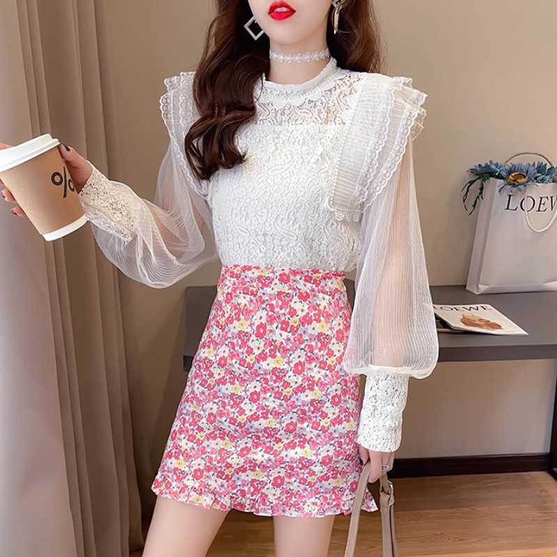 2 Piece Set Korea Sweet Lace Ruffles Lantern Sleeve White Shirts + High Waist Sexy flowers Mini Skirts Outfits 210526, Photo color
2 Piece Set Korea Sweet Lace Ruffles Lantern Sleeve White Shirts + High Waist Sexy flowers Mini Skirts Outfits 210526, Photo color