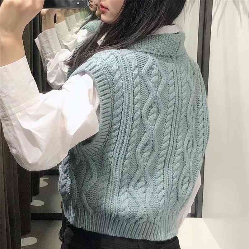 Vintage Women V-Neck Sweaters Fashion Ladies Twist Knitted Coats Elegant Female Chic Diamond Button Cardigan 210430