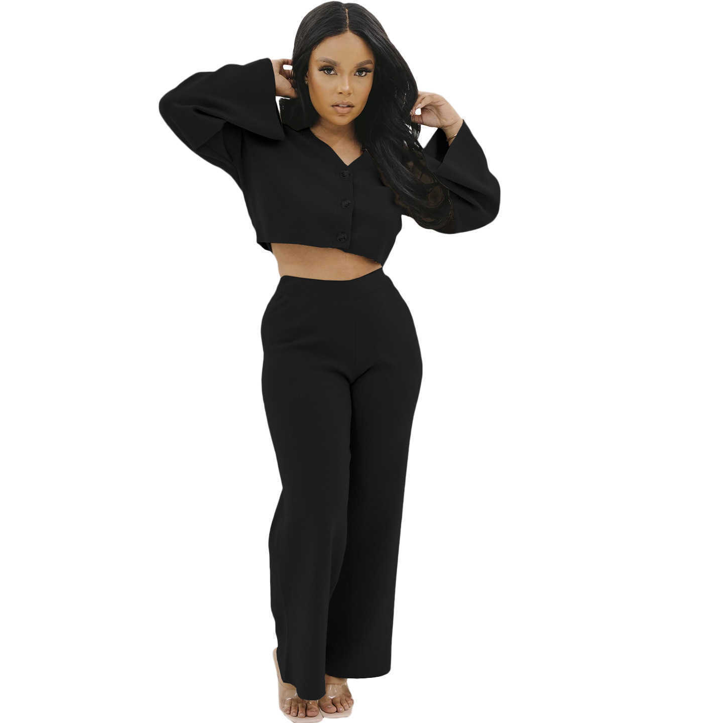 Women's Two Piece Pants women autumn and winter fashion loose two piece set leisure home set wide leg pants loose sleeve set
