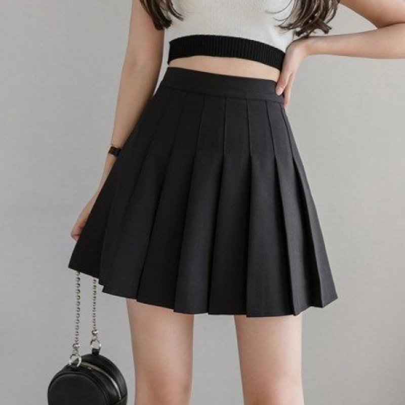 kawaii Summer Women Pleated skirts womens mini Skirts High Waist white black sweet girl Korean faldas mujer 210521