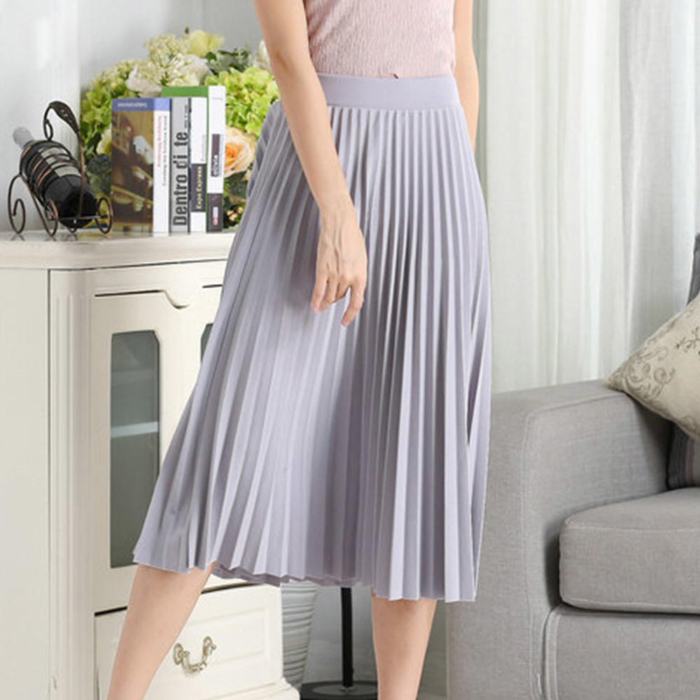 Spring Autumn Fashion Women's High Waist Pleated Solid Color Half Length Elastic Skirt Promotions Lady Black Pink 210428
