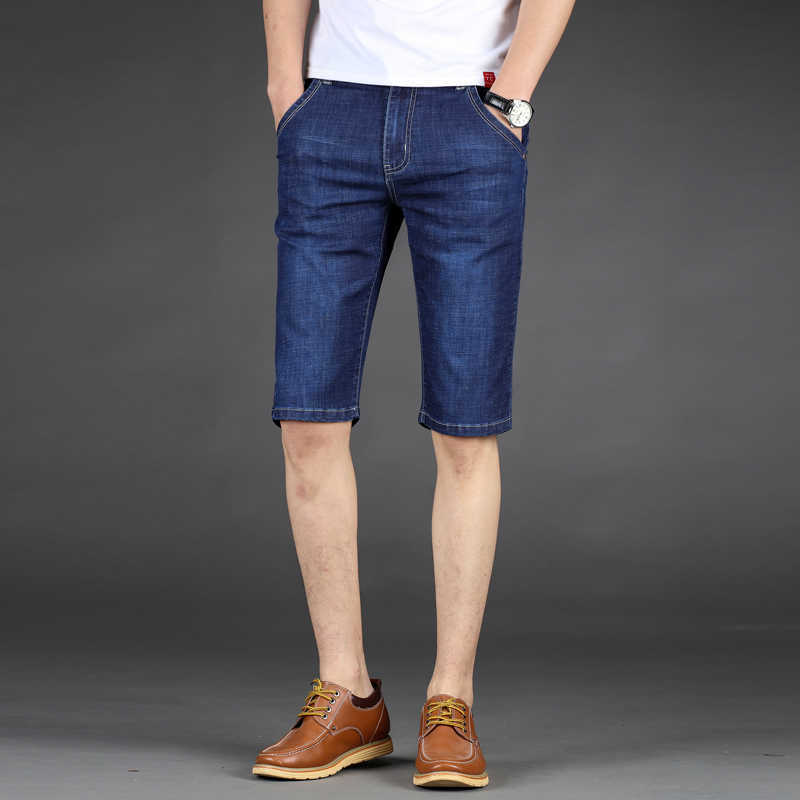 Mens Summer Stretch Lightweight Blue Denim Jeans Short for Men Jean Shorts Pants Plus Size Large 42 44 210723
