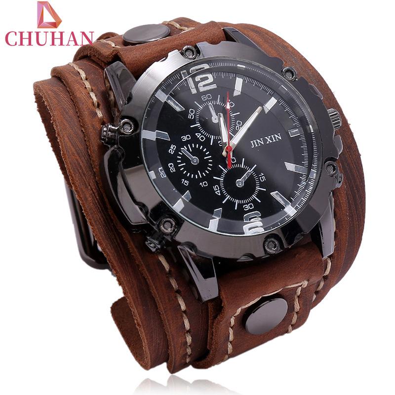 Wristwatches CHUHAN Fashion Punk Wide Leather Bracelet Watches Black Brown Bangles For Men Vintage Wristband Clock Jewelry C629
Wristwatches CHUHAN Fashion Punk Wide Leather Bracelet Watches Black Brown Bangles For Men Vintage Wristband Clock Jewelry C629