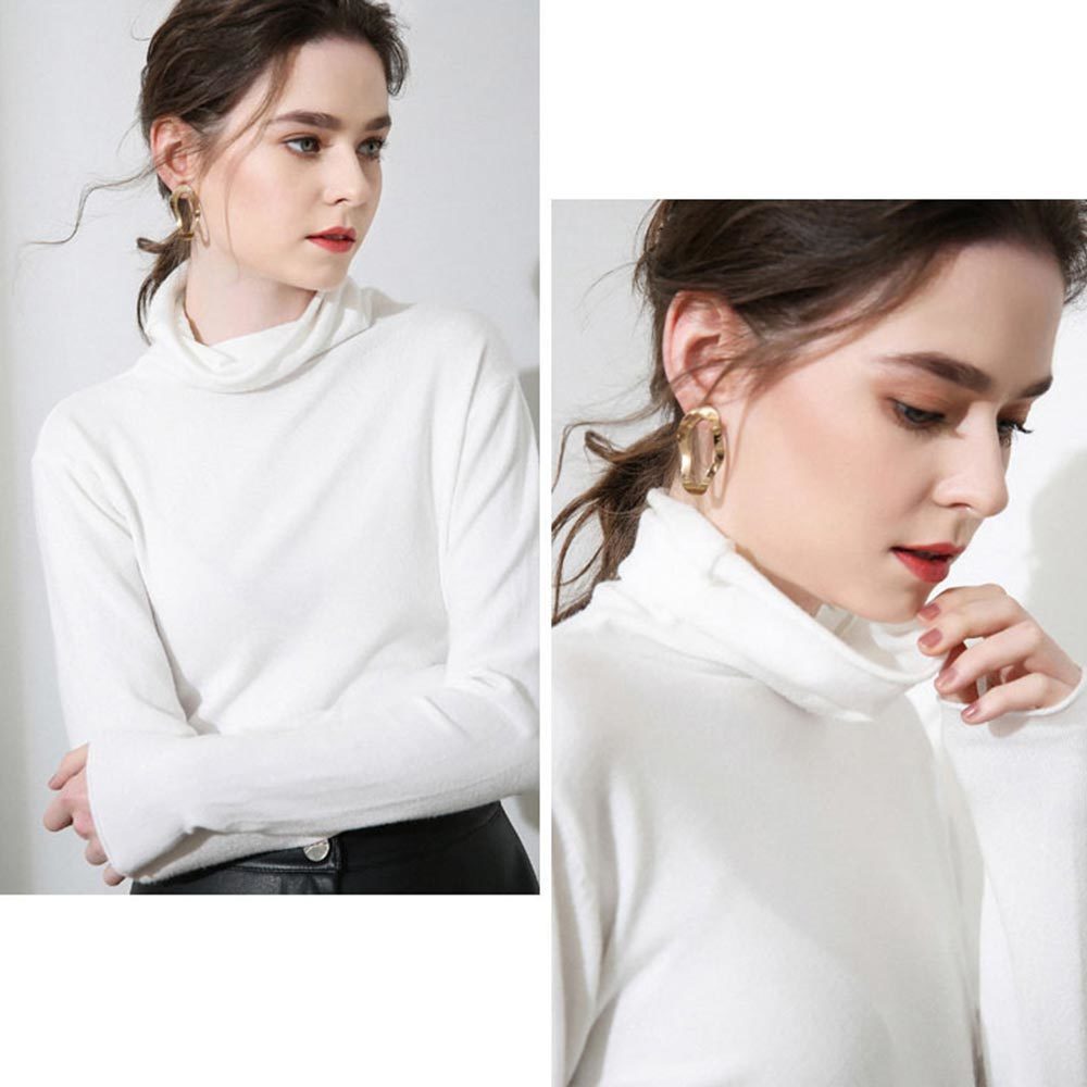 Women Fall Casual Flat Knitted Sweater Solid Cotton Soft Bottoming Pullover Long Sleeve Elegant Turtleneck 210428