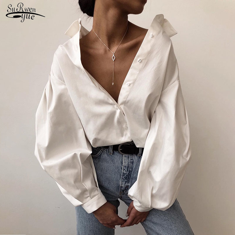 Lantern Sleeve Elegant Shirt Turn Down Collar Office Ladies White Black Sexy Button Vintage Blouse Female Casual 10903 210521
Lantern Sleeve Elegant Shirt Turn Down Collar Office Ladies White Black Sexy Button Vintage Blouse Female Casual 10903 210521