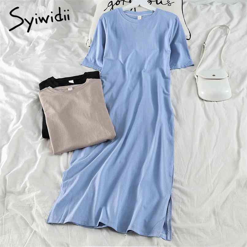 T Shirt Dress for Women Summer O Neck Short Sleeve Side Slit Casual Loose A-line Vintage Midi Dresses Blue Black 210607, Khaki
T Shirt Dress for Women Summer O Neck Short Sleeve Side Slit Casual Loose A-line Vintage Midi Dresses Blue Black 210607, Khaki