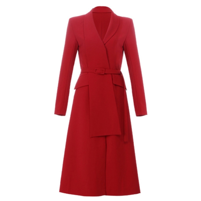 High Quality OL Ladies -end Red Notched neck Long sleeve Blazer Dress Vintage Waist Party vestidos 210519