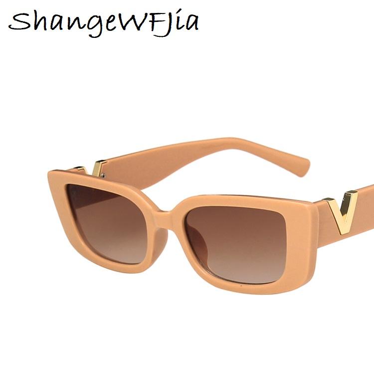 Sunglasses Retro Frame Rectangle For Women Luxury V Sun Glasses Men Fashion Jelly With Metal Hinges UV400Sunglasses