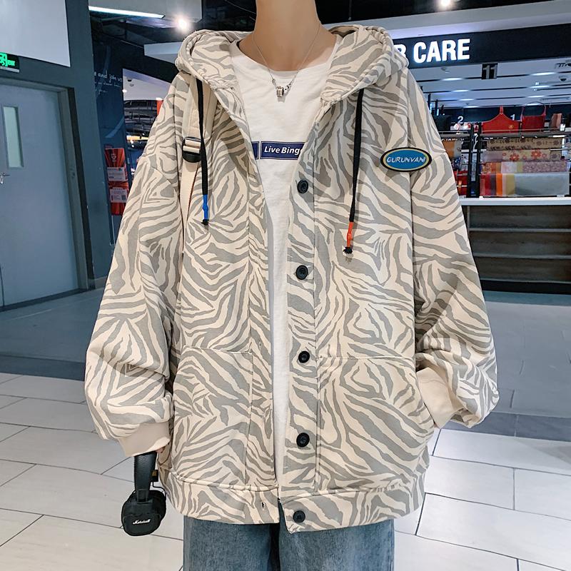 Spring Japanese Fashion Striped Hooded Jackets For Men Cargo Casual Loose Oversized Jacket Plus Size Clothes Men's