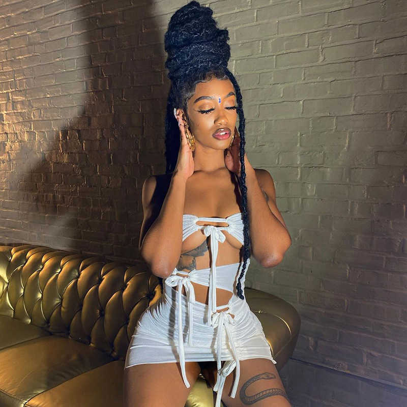 Hollow Out Women Skinny Mini Dress Solid Color Drawstring Shirring Package Hip Skirt Party Club Streetwear Summer Clothing 210604, White
Hollow Out Women Skinny Mini Dress Solid Color Drawstring Shirring Package Hip Skirt Party Club Streetwear Summer Clothing 210604, White