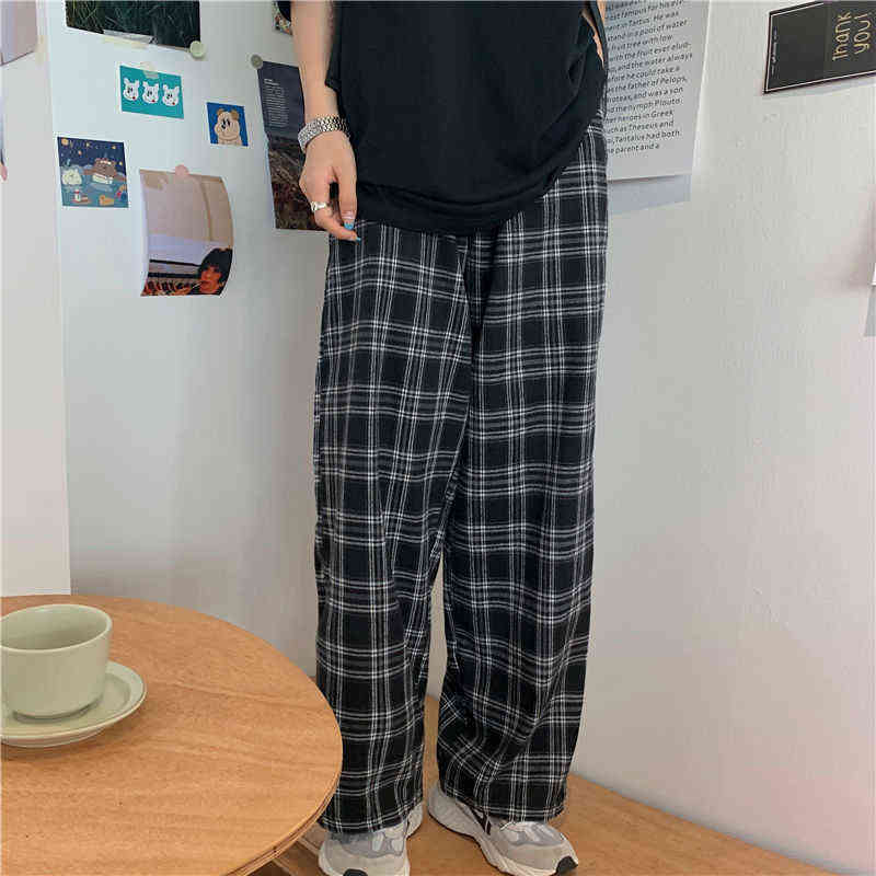 Lucyever Harajuku Plaid Pant Casual Oversize 3XL Loose Wide Leg Trousers Ins Retro Teens Hiphop Unisex Straight 211124Z