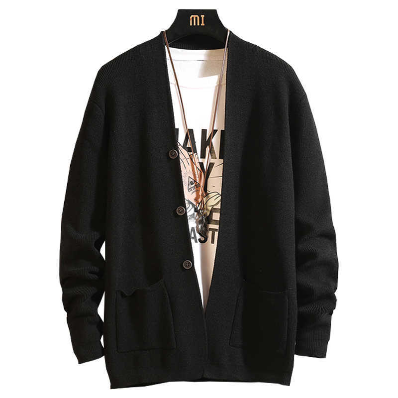 Autumn Cardigan Men Clothing Fashion Button Decor Korean Sweater Men Front Pocket Loose Casual Mens Cardigan 3Color 3XL 210818