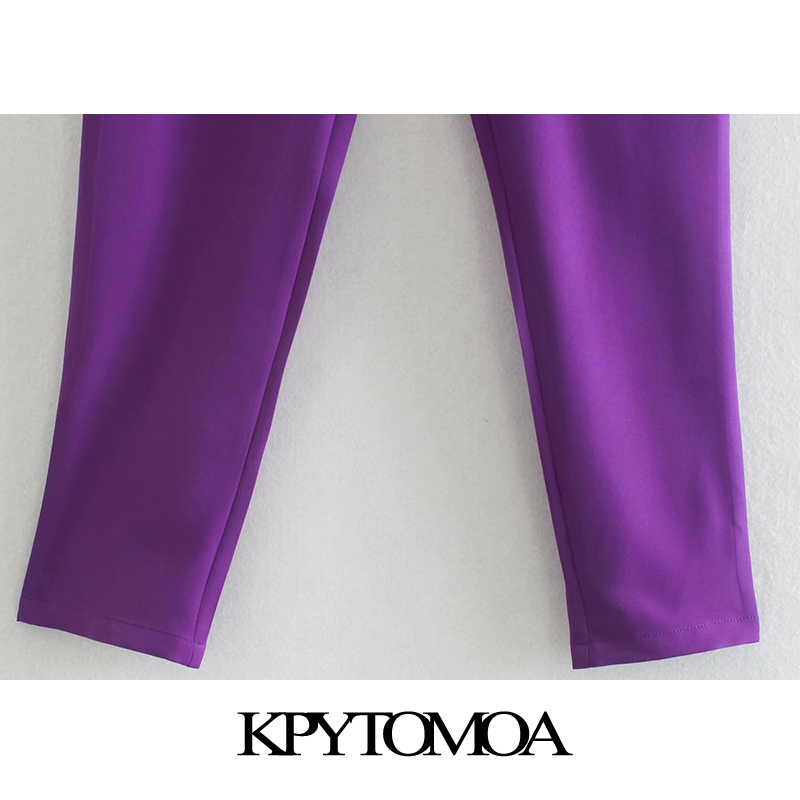 Women Chic Fashion Office Wear Pockets Basic Pants Mid-Waist Side Vents Female Ankle Trousers Mujer 210420