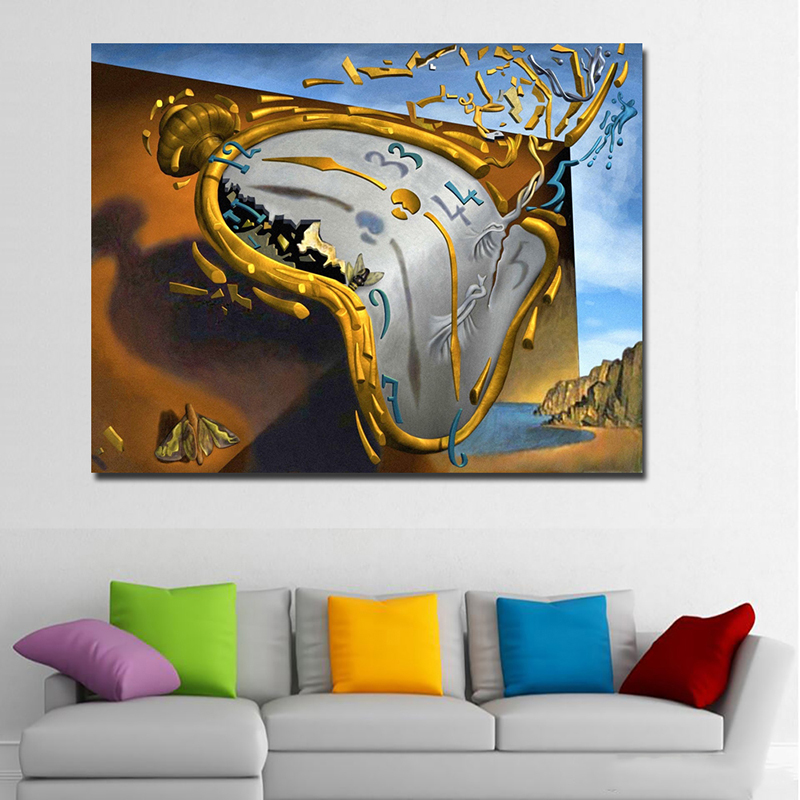 Post-Modern Abstract Art Clock By Salvador Dali Canvas Printed Art Painting Wall Pictures For Living Room Decor