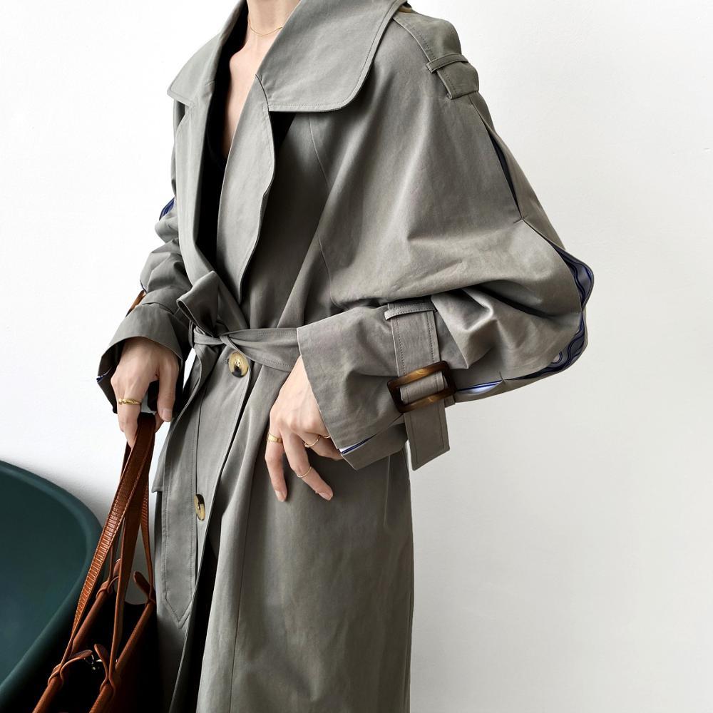 Minimalist Suit Collar Double-breasted Long Trench Coat High Quality OL Overcoat Autumn Solid Casual Windbreaker 210421