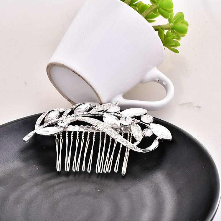 2021 Leaf Wedding Hair Accessories Silver Color Rhinestone Bridal Hair Combs Hairpin Jewelry Christmas Gift 10cm