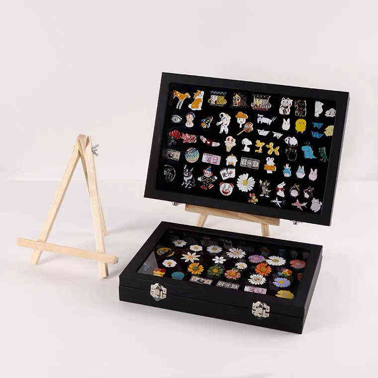 Badge Storage Box Transparent Dust-proof Medal Jewelry Box Large Capacity Brooch Wall Display Frame Pin Gift Box Collection 211110