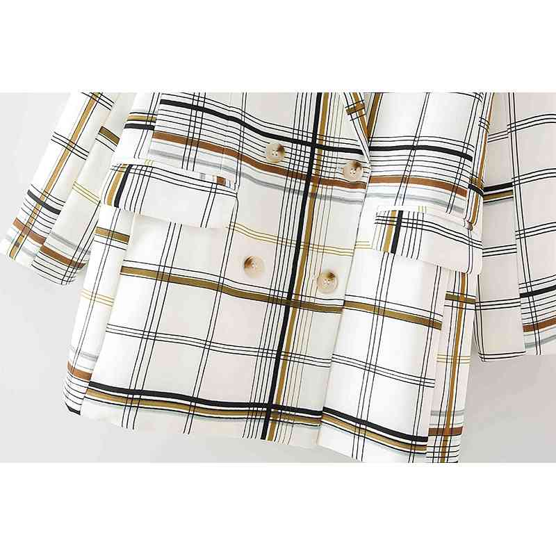 elegant women fashion double breasted blazer office ladies pocket jackets casual female plaid suits girls chic sets 210430