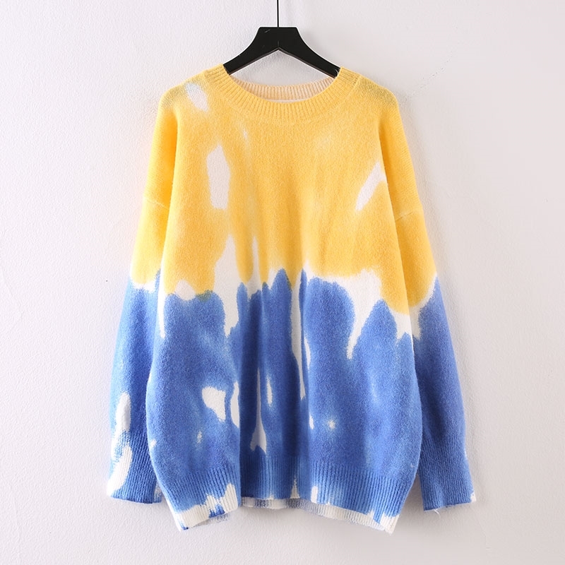 H.SA Korean Fashion Pink Sweater Tie Dye Jumper and Pullovers Patchwork Casual Knitwear Pull Jumpers Kawaii Christmas 210716