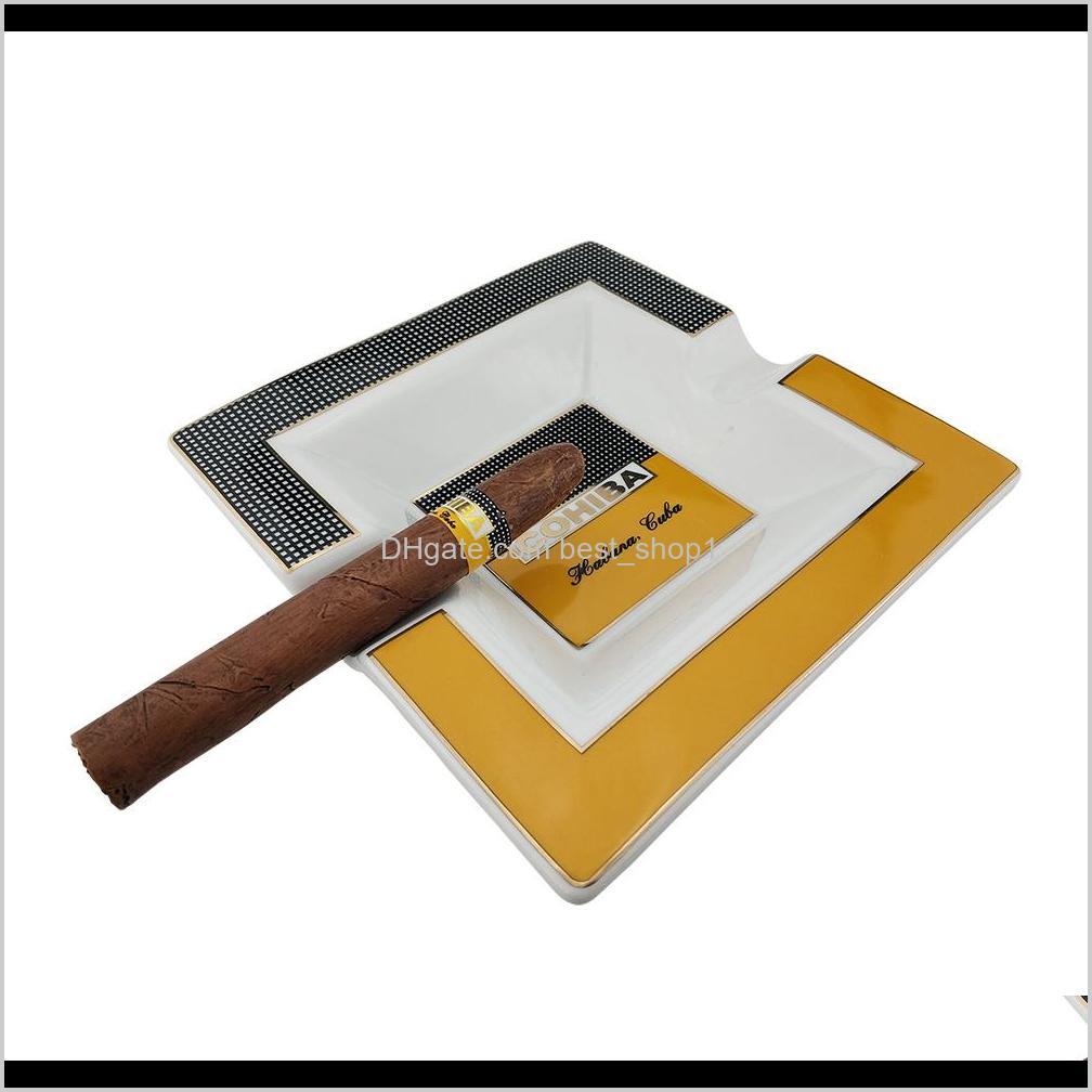 Ashtrays Smoking Accessories Household Sundries Garden Drop Delivery 2021 Cohiba Cigar Holder 2 Cigars Portable Ceramic Home Cigarette Ash Sl