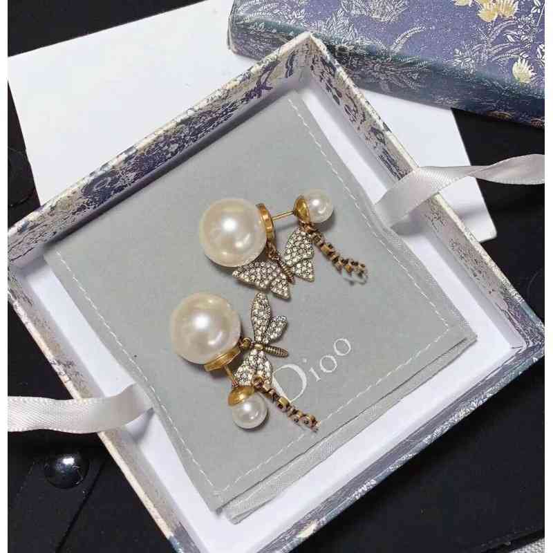 Earrings Charm Studdijia Diamond Butterfly Dragonfly Asymmetric Pearl Letter Dual Purpose Wearing Female 925 Silver Needle