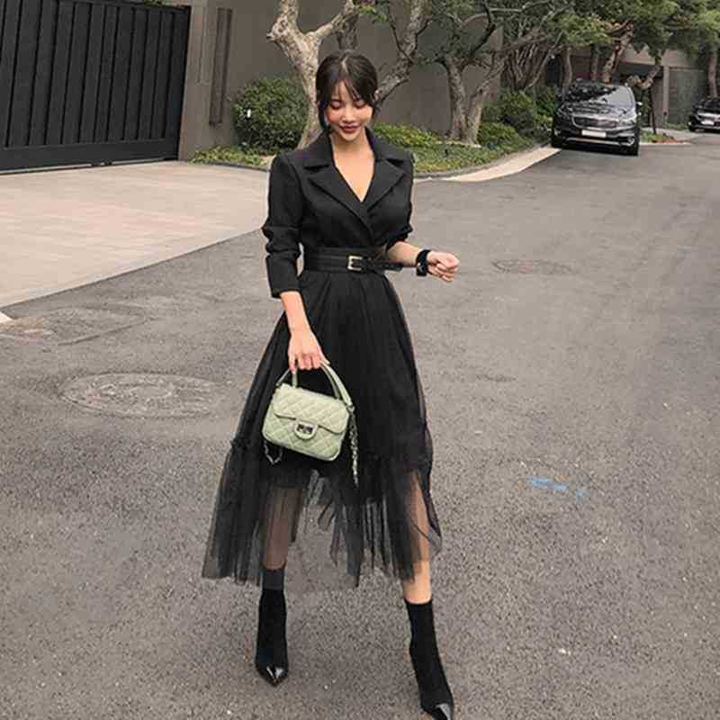 HIGH QUALITY Sexy Patchwork Eegant Dress Women Spring Notched Neck Mesh Waist Dresses Long Swing Vestido Belt 210525, Picture color
HIGH QUALITY Sexy Patchwork Eegant Dress Women Spring Notched Neck Mesh Waist Dresses Long Swing Vestido Belt 210525, Picture color