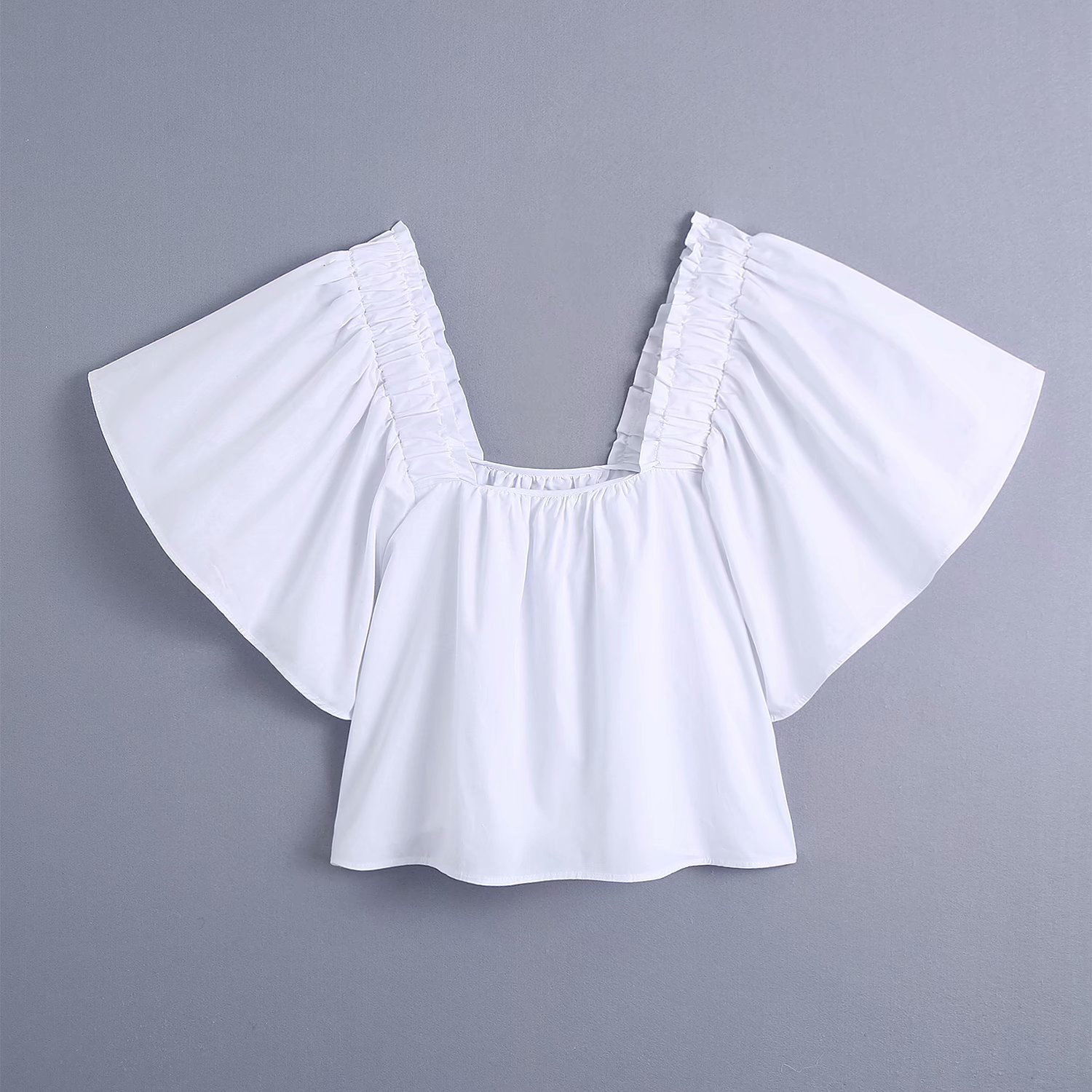 Square Collar White Summer Style Puff Sleeve Folds Women's Blouse Harajuku Fresh Chic Short-sleeved Female Shirt Tops 210507