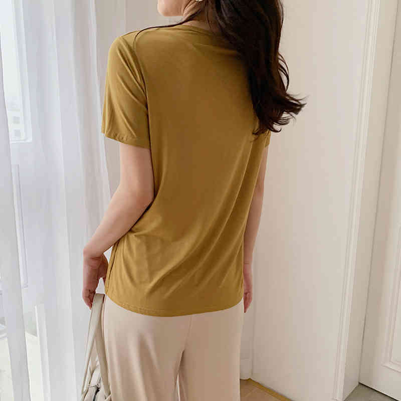 Casual Solid V Neck Pullover Shirts for Women Summer Cotton Short Sleeve Blouse Plus Size Loose Ladies Tops 9262 50 210506