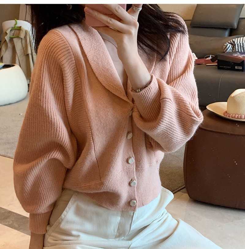 Yedinas Solid Sweater Cardigan For Women Vintage Cashmere Long Sleeve V Neck Ladies s Korean Style Winter 210527