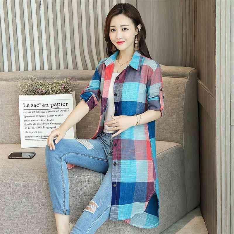 women spring autumn plaid single breasted casual shirts female lattice loose vintage blouse lady turn down collar z421, White
women spring autumn plaid single breasted casual shirts female lattice loose vintage blouse lady turn down collar z421, White