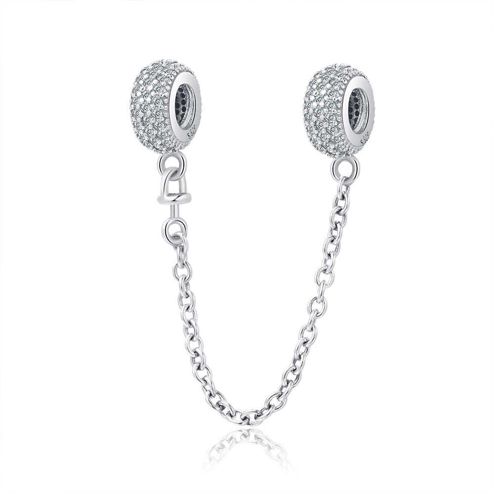 Fit Original Brand Charm Bracelet Real 925 Sterling Silver Ice Zirconia Reflexion Crystal Safety Chain Making Bead DIY Berloque