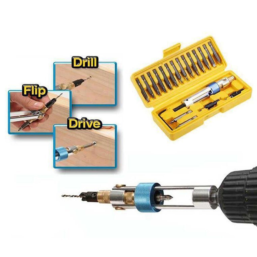 20-Bits Set Half-Time Drill Driver Swivel Head Quick-Change Van Boren To Drive