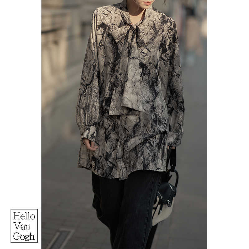 VANOVICH Printed Lapel Long Sleeves Shirts Female Spring and Summer Wild Print Europe Fashion Casual Women Blouses Tops 210615Z