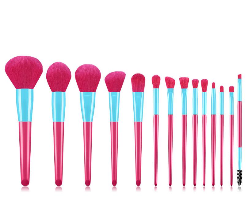 high quality 14 pcs makeup brushes set no logo bionic fiber wool wood handle 7 colors for option