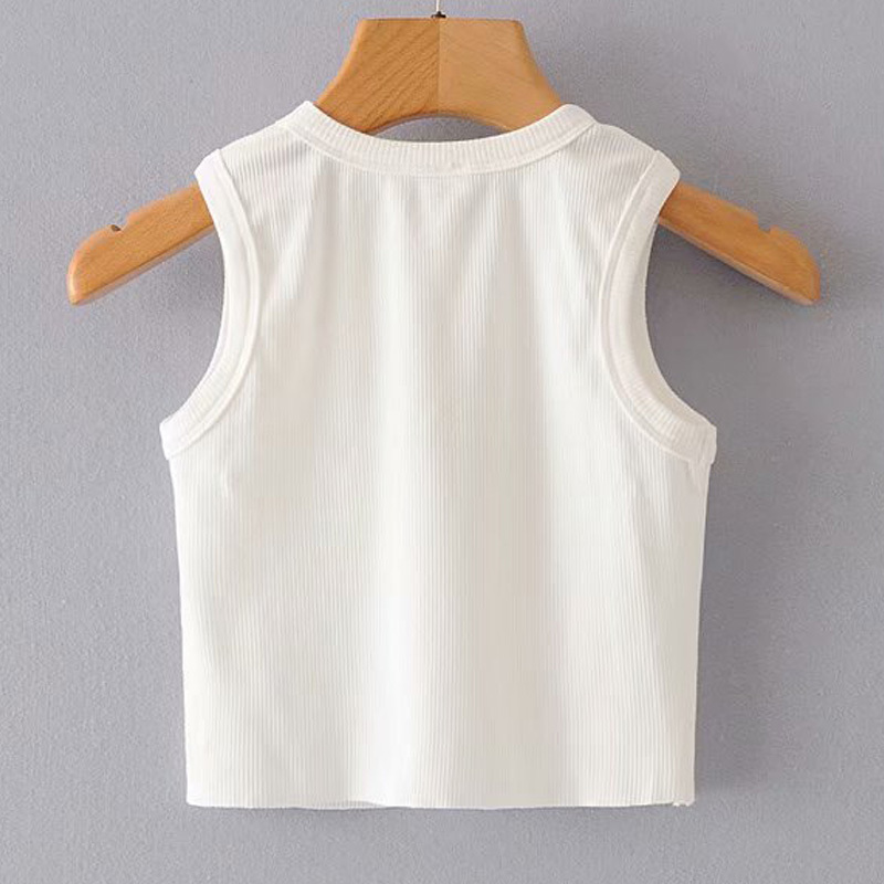 Fashionable Navel Sexy Black Panlong Chic Women's Top Round Neck Embroidered Skinny Ribbed Sleeveless Female T-shirt 210507