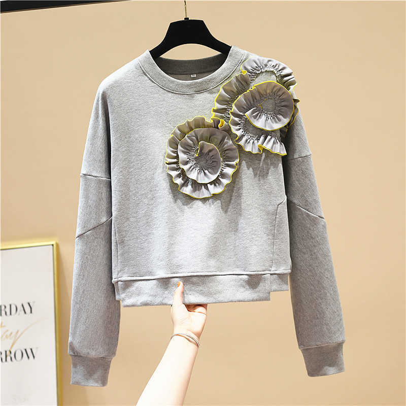 Spring Three-dimensional Flower Fashion Short-style O Neck Full Casual All Match Sweatshirt Women 210615, Gray
Spring Three-dimensional Flower Fashion Short-style O Neck Full Casual All Match Sweatshirt Women 210615, Gray