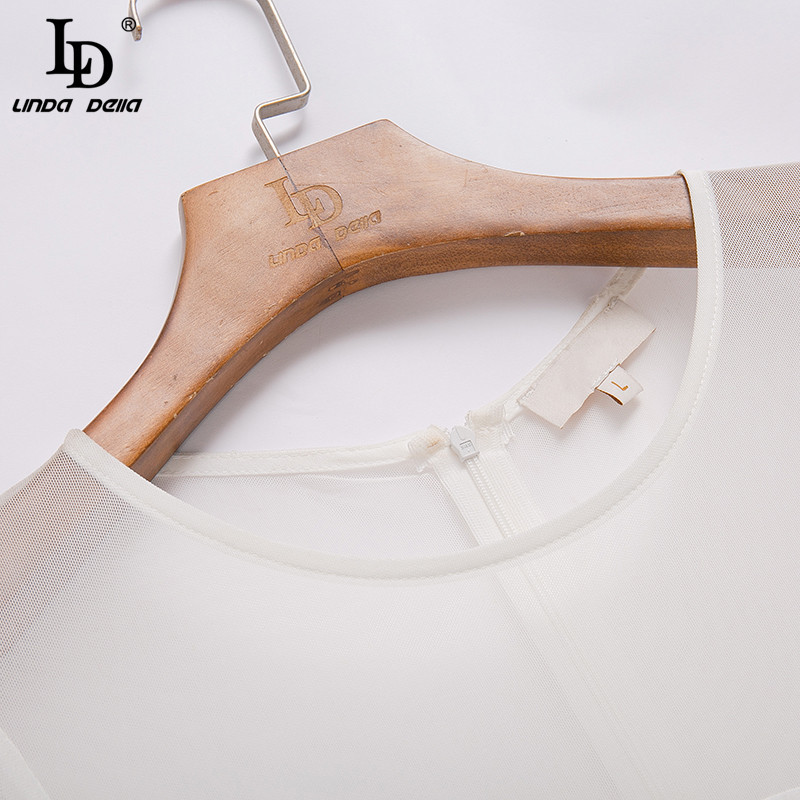 Summer Elegant Floral print Vintage Long Dress Women O-neck White Tulle patchwork Loose Ladies Runway Maxi 210522