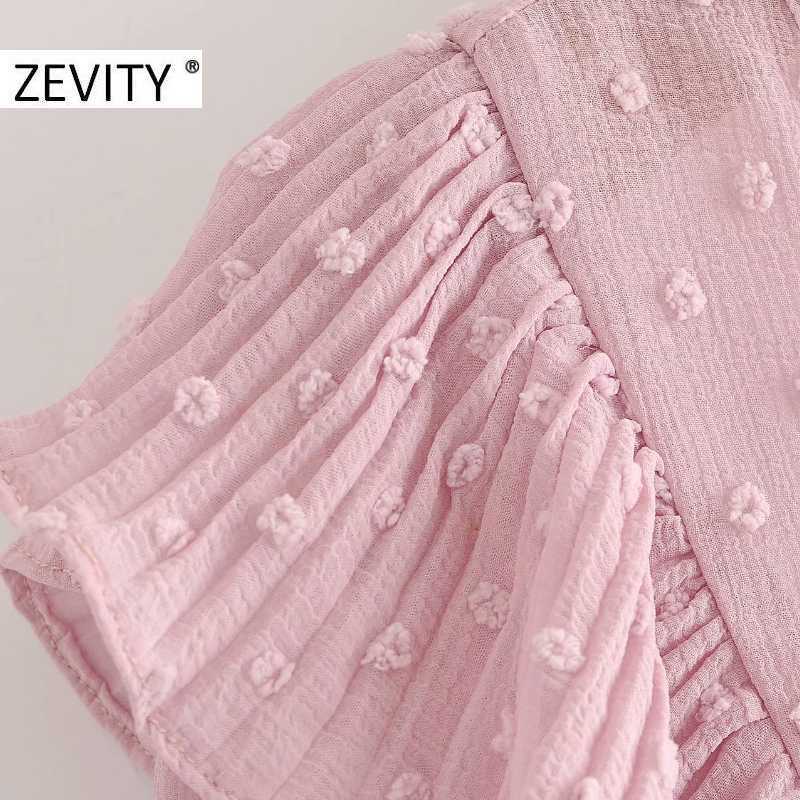 ZEVITY women fashion v neck press pleated ruffles casual smock Shirts Blouse women long sleeve chiffon femininas tops LS7234 210603