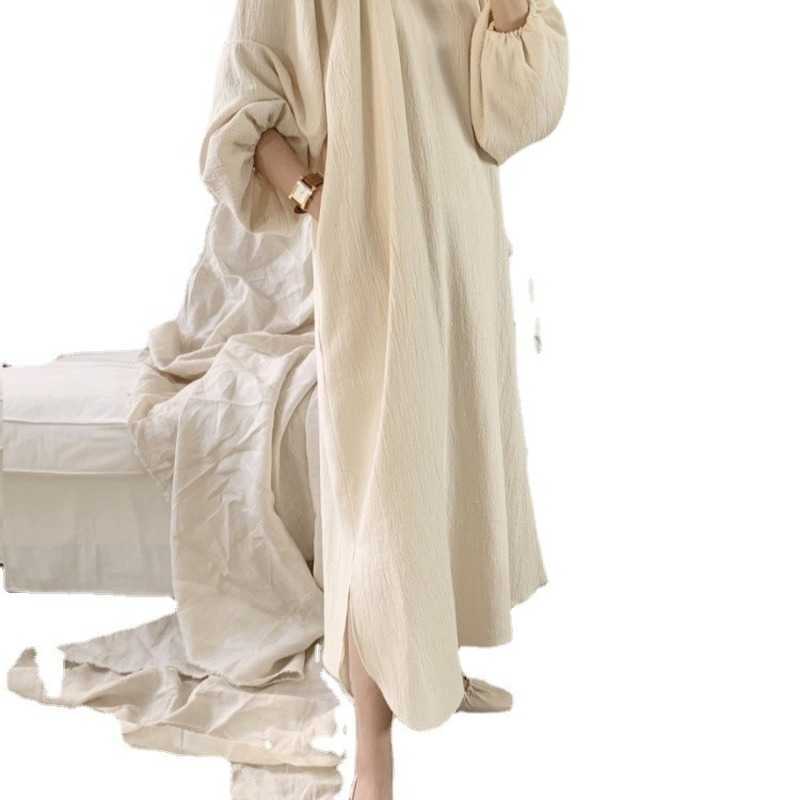 SuperAen Spring Summer Chic Korea Pleated Collar Shoulder Puff Sleeves Long Dress Women 210615Z