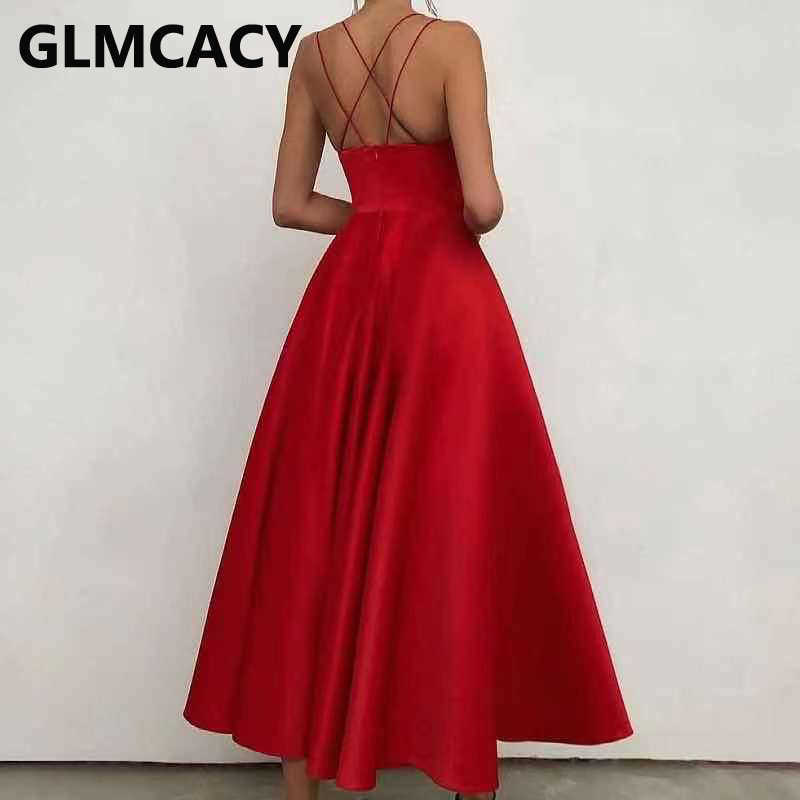 Spaghetti Strap Solid Elegant Formal Evening Party Dress Solid Maxi Vestidos 210702