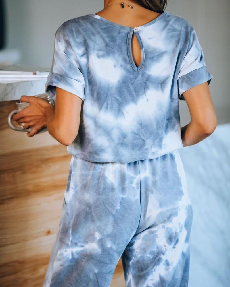Love Aing 2021 Summer Women's Tie-dye Printing Pajamas Casual Short-sleeved Drawstring Nine-point Pants Suit Home Service Two Piece Dress
