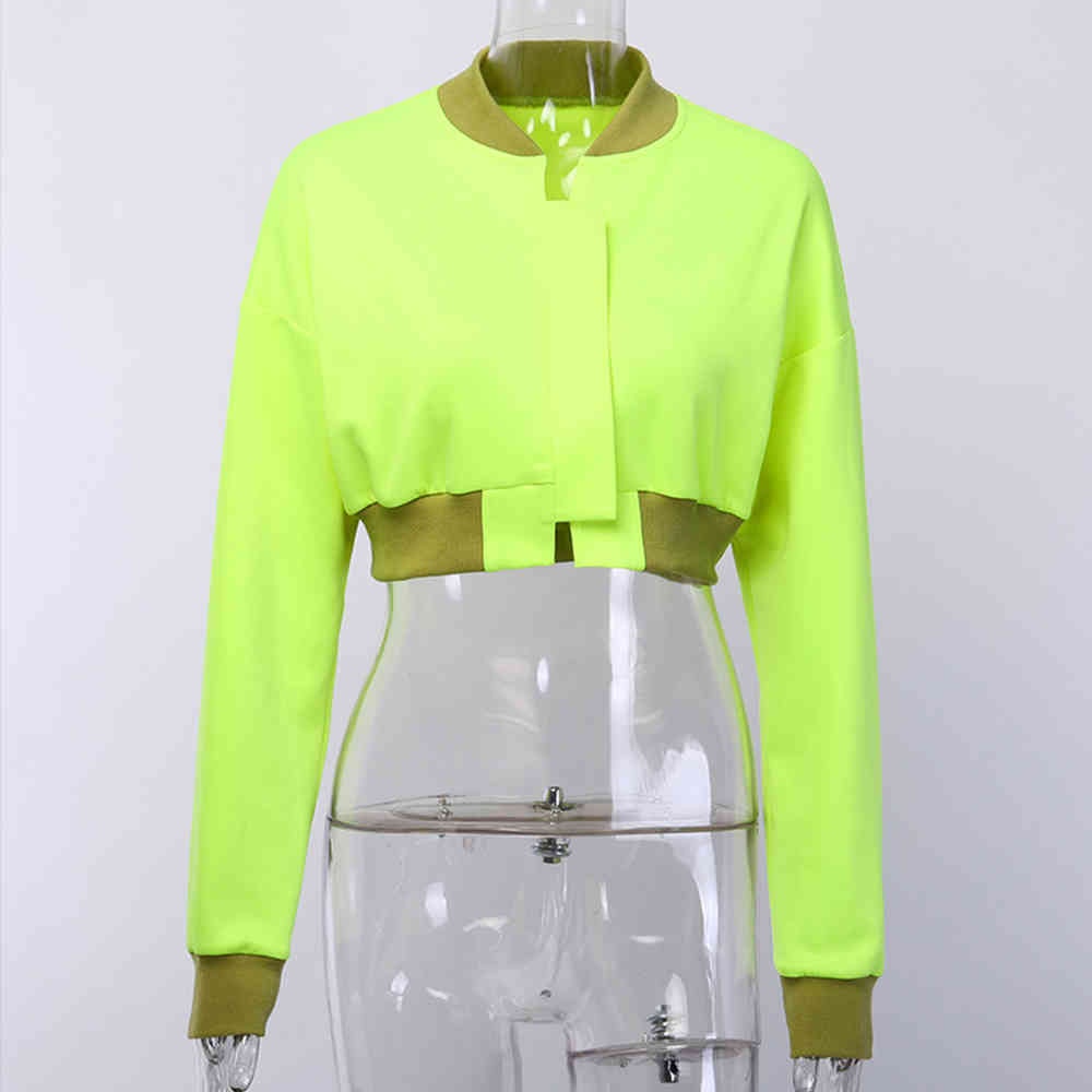 Women Neon Jackets Long Sleeve O Neck Short Casual Autumn Coats Fashionable Europe Style Slim Outwear 210428