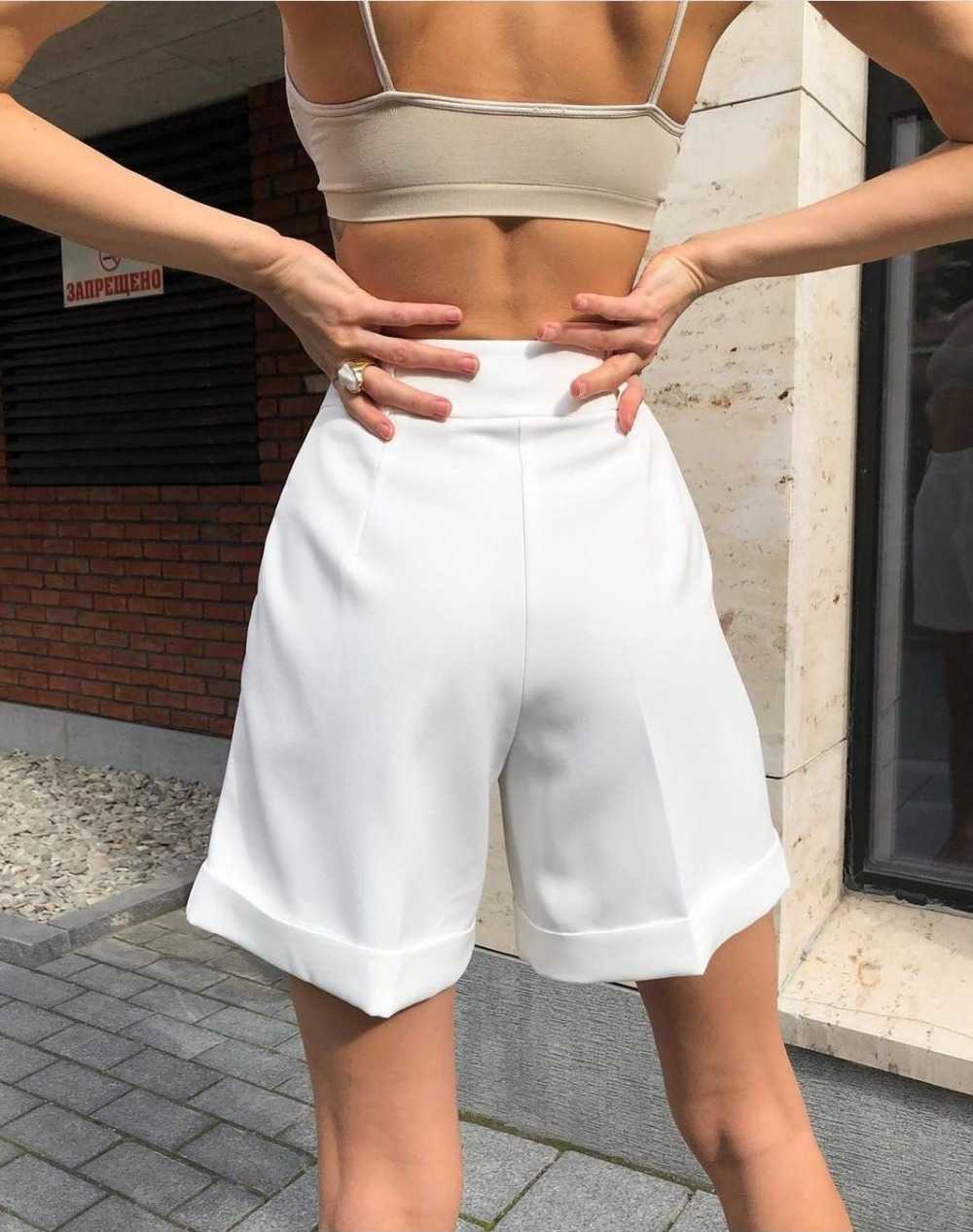 Casual High Waist Women's Shorts Wide Leg Cotton Loose Shorts Women Zipper Pockets Summer Suit Shorts for Women Office Lady 210611