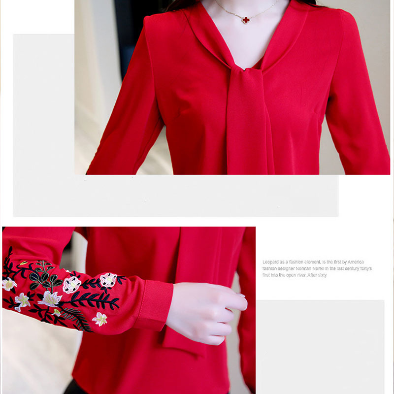 Fashion Woman Blouses Long Sleeve Chiffon Women Blouse Office Lady Embroidery Shirt Tops Blusas Mujer De Moda 0547 210518